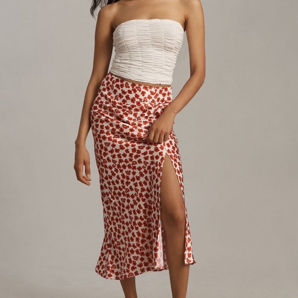 NWT Anthropologie Maeve Red and White Floral Midi Skirt size xl